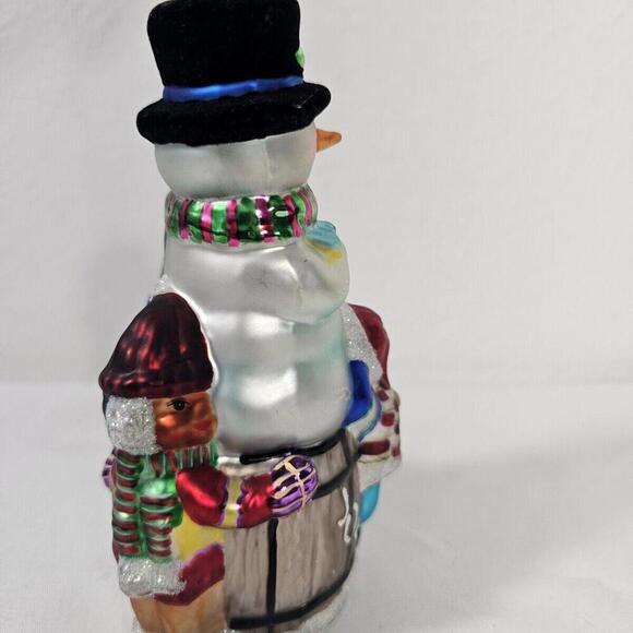 Old World Christmas Glass Snowman And Children Ornament. 6" - Picture 3 of 6
